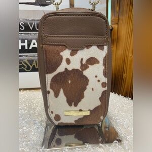 Brown Cowhide Crossbody Phone Bag